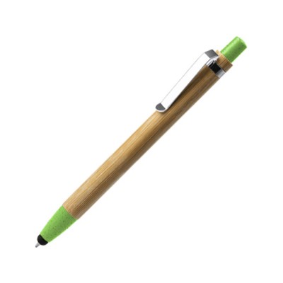 Ручка-стилус шариковая NAGOYA с бамбуковым корпусом, натуральный/зел.яблоко