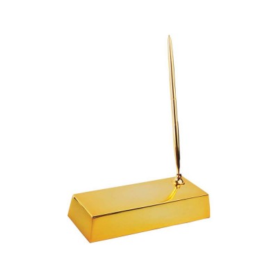 Купить Настольный прибор Золотой слиток, золотистый с нанесением логотипа