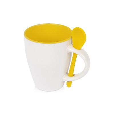 Купить Кружка Авеленго с ложкой, белый/желтый с нанесением логотипа