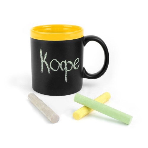 Купить Кружка с покрытием для рисования мелом Да Винчи, черный/желтый с нанесением логотипа