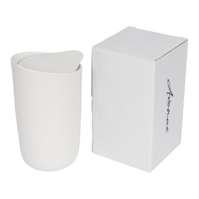 Купить Керамический стакан Mysa с двойными стенками объемом 400 мл, белый с нанесением логотипа