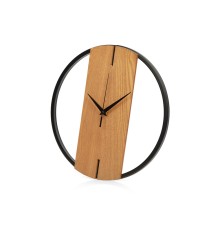 Деревянные часы с металлическим ободом, диаметр 30 см, Time Wheel, натуральный/черный