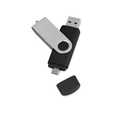 Купить USB/micro USB-флешка 2.0 на 16 Гб Квебек OTG, черный с нанесением
