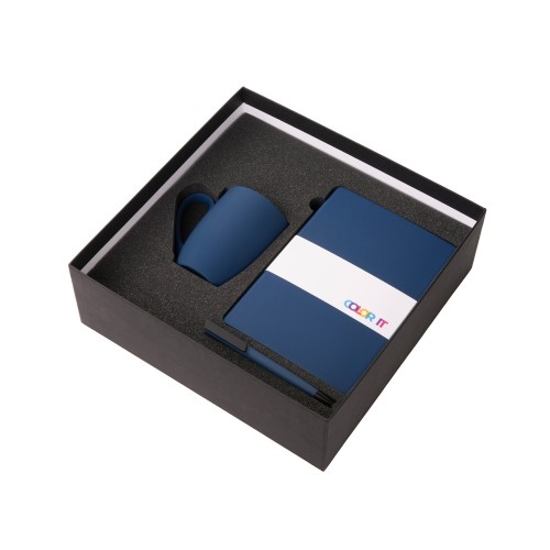 Купить Подарочный набор c блокнотом C1, ручкой и кружкой, темно-синий с нанесением логотипа