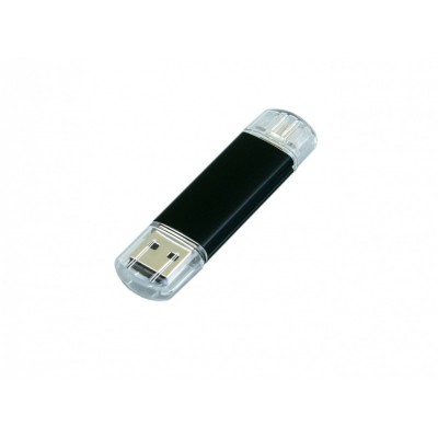 Купить USB-флешка на 32 Гб.c дополнительным разъемом Micro USB, черный с нанесением логотипа