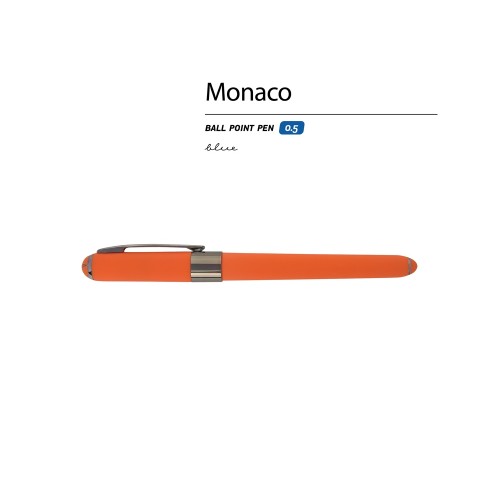Купить Ручка пластиковая шариковая Monaco, 0,5мм, синие чернила, оранжевый/вороненая сталь с нанесением логотипа