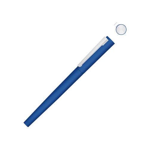 Купить Ручка металлическая роллер Brush R GUM soft-touch с зеркальной гравировкой, средне-синий с нанесением логотипа