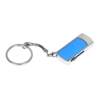 Купить Флешка прямоугольной формы, выдвижной механизм с мини чипом, 64 Гб, синий/серебристый с нанесением логотипа