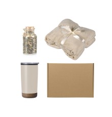 Подарочный набор с пледом, термокружкой и чаем, бежевый Подарочный набор с пледом, термокружкой и чаем, бежевый