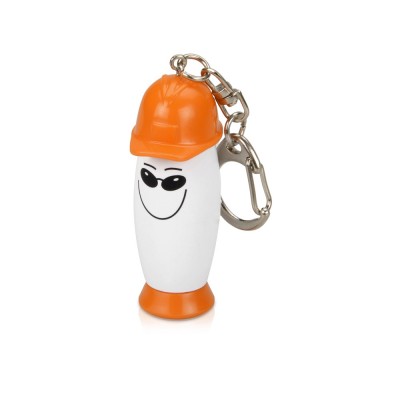 Купить Брелок-фонарик с ручкой в виде человечка в каске, белый/оранжевый с нанесением