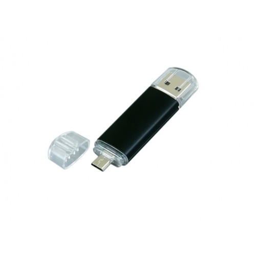 Купить USB-флешка на 16 Гб.c дополнительным разъемом Micro USB, черный с нанесением логотипа