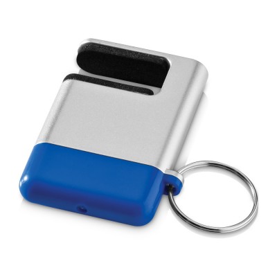 Купить Подставка-брелок для мобильного телефона GoGo, серебристый/синий с нанесением логотипа