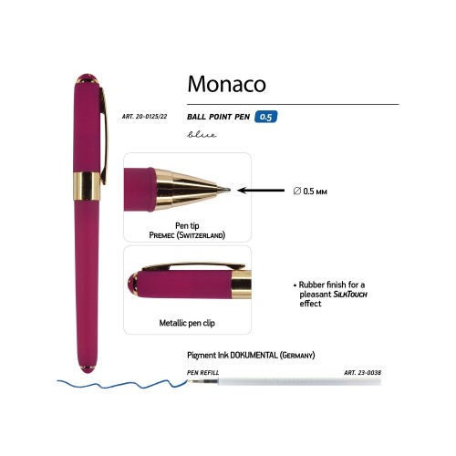 Купить Ручка пластиковая шариковая Monaco, 0,5мм, синие чернила, пурпурный с нанесением логотипа Купить Ручка пластиковая шариковая Monaco, 0,5мм, синие чернила, пурпурный с нанесением логотипа