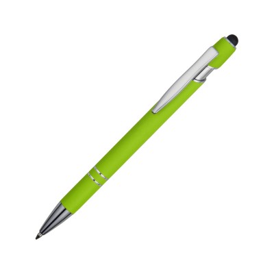 Купить Ручка металлическая soft-touch шариковая со стилусом Sway, зеленое яблоко/серебристый с нанесением логотипа