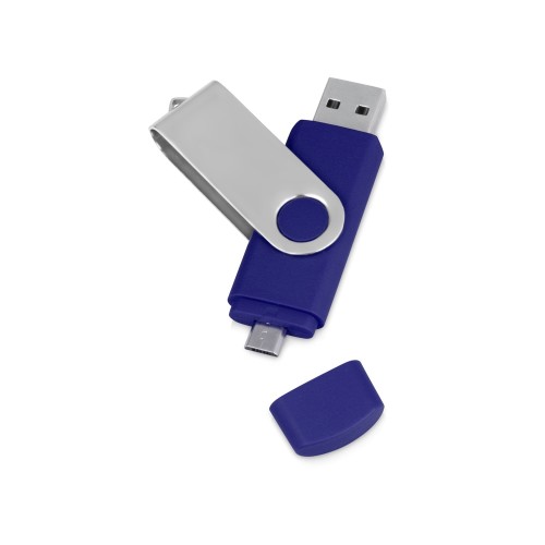 Купить USB/micro USB-флешка 2.0 на 16 Гб Квебек OTG, синий с нанесением логотипа