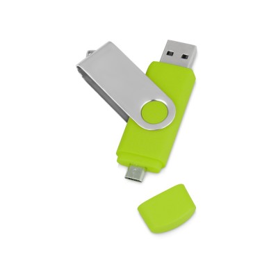 Купить USB/micro USB-флешка 2.0 на 16 Гб Квебек OTG, зеленое яблоко с нанесением