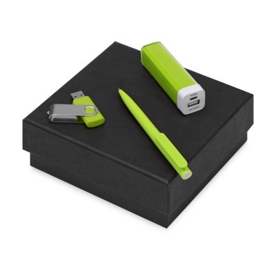 Купить Подарочный набор On-the-go с флешкой, ручкой и зарядным устройством, зеленое яблоко с нанесением