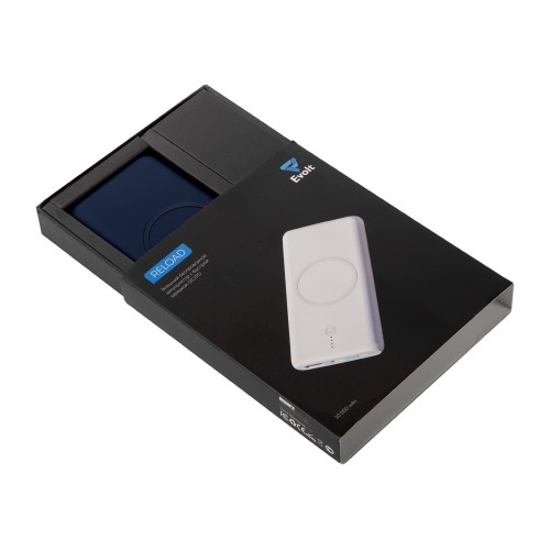 Купить Внешний беспроводной аккумулятор c QC/PD Reload, 10000 mAh, темно-синий с нанесением логотипа