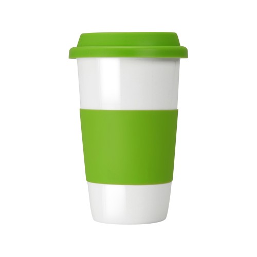 Купить Кружка с силиконовой крышкой и манжетой Нью-Йорк 300мл, зеленый с нанесением логотипа