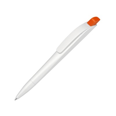 Купить Ручка шариковая пластиковая Stream, белый/оранжевый с нанесением логотипа