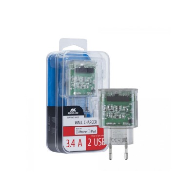 Купить Сетевое зарядное устройство VA4125 с кабелем MFi Lightning, прозрачный с нанесением