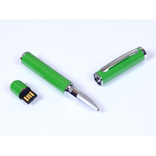 Купить USB-флешка на 64 ГБ в виде ручки с мини чипом, зеленый с нанесением логотипа