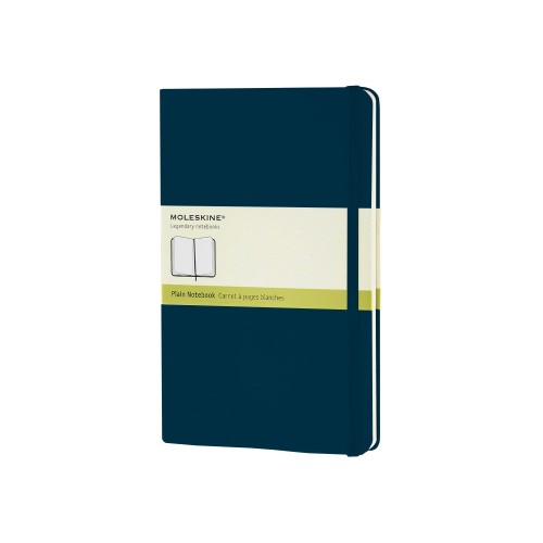 Купить Записная книжка Moleskine Classic (нелинованный) в твердой обложке, Large (13х21см), голубой сапфир с нанесением логотипа
