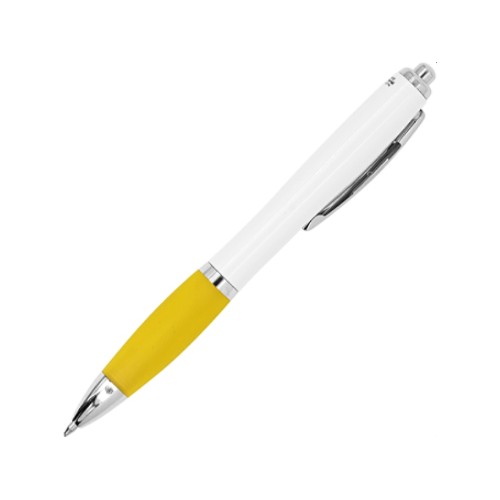 Купить Ручка пластиковая шариковая CARREL с антибактериальным покрытием, белый/желтый с нанесением логотипа
