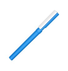 Ручка пластиковая шариковая трехгранная Nook с подставкой для телефона в колпачке, голубой/белый