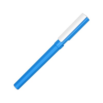 Купить Ручка пластиковая шариковая трехгранная Nook с подставкой для телефона в колпачке, голубой/белый с нанесением