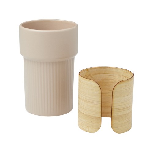 Купить Fika стакан 340 мл с бамбуковым чехлом - бежевый овсяный с нанесением логотипа