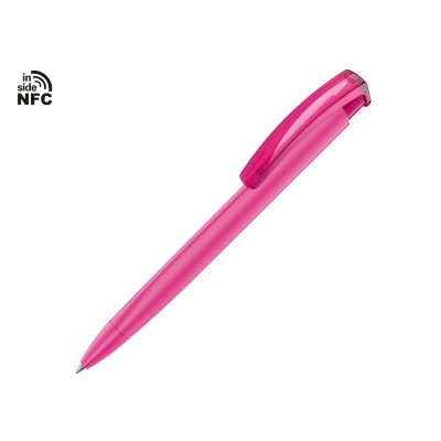 Купить Ручка пластиковая шариковая трехгранная Trinity K transparent Gum soft-touch с чипом передачи инфо, розовый с нанесением логотипа
