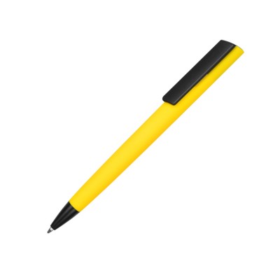 Купить Ручка пластиковая soft-touch шариковая Taper, желтый/черный с нанесением