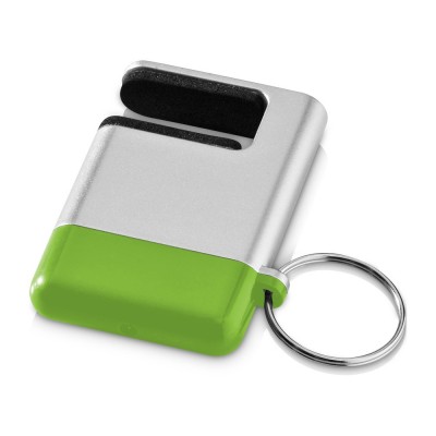 Купить Подставка-брелок для мобильного телефона GoGo, серебристый/зеленый с нанесением логотипа