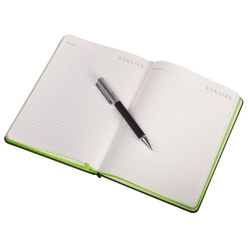 Купить Бизнес блокнот Bossy с ручкой, черный и зеленое яблоко с нанесением логотипа