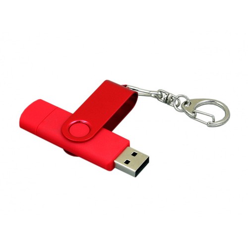 Купить Флешка с поворотным механизмом, c дополнительным разъемом Micro USB, 64 Гб, красный с нанесением логотипа