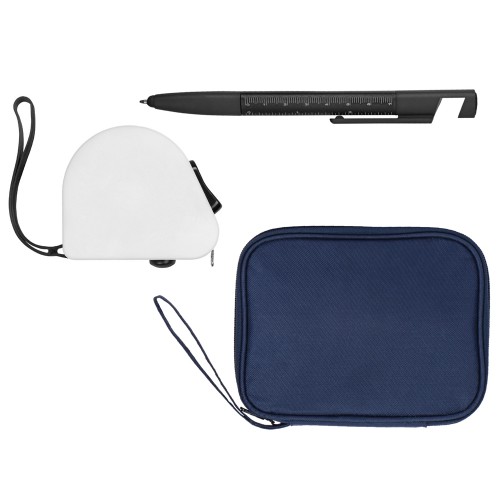 Купить Подарочный набор с ручкой и рулеткой, белый/черный с нанесением логотипа