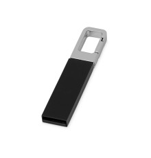 Флеш-карта USB 2.0 16 Gb с карабином Hook, черный/серебристый