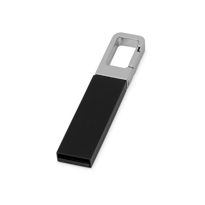Купить Флеш-карта USB 2.0 16 Gb с карабином Hook, черный/серебристый с нанесением