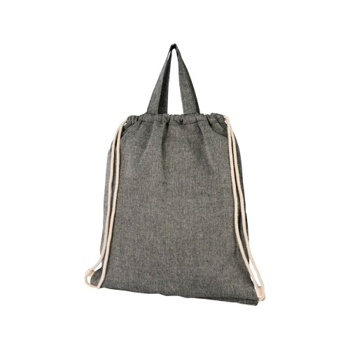 Купить Рюкзак со шнурком Pheebs из 150 г/м2 переработанного хлопка, черный меланж с нанесением логотипа