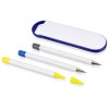 Купить Набор Квартет: ручка шариковая, карандаш и маркер, белый/синий с нанесением логотипа