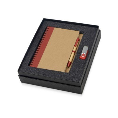 Купить Подарочный набор Essentials с флешкой и блокнотом А5 с ручкой, красный с нанесением