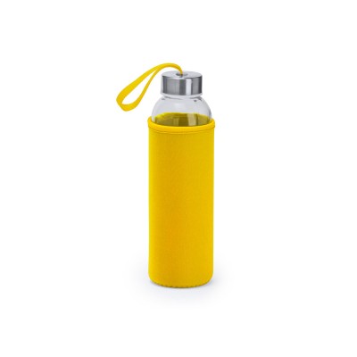 Купить Бутылка стеклянная CAMU в чехле из неопрена, 500 мл, прозрачный/желтый с нанесением логотипа