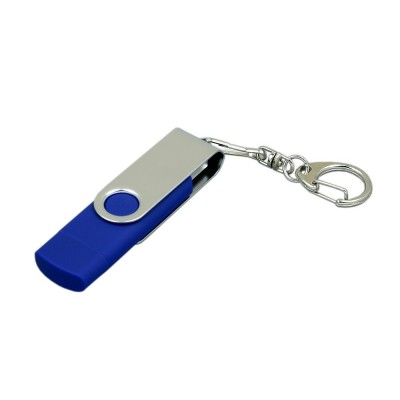 Купить Флешка с поворотным механизмом, c дополнительным разъемом Micro USB, 32 Гб, синий с нанесением