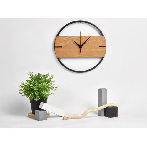 Купить Деревянные часы с металлическим ободом, диаметр 30 см, Time Wheel горизонтальные, натуральный/черн с нанесением логотипа