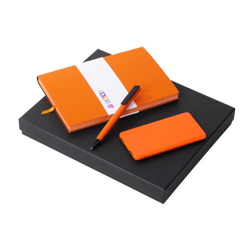 Купить Подарочный набор c блокнотом С2, ручкой и повербанком 5000 mAh, оранжевый с нанесением логотипа