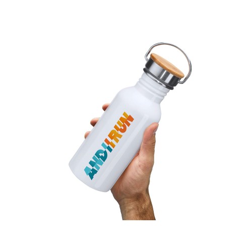 Купить Бутылка BOINA из нержавеющей стали 304 и бамбука, белый с нанесением логотипа