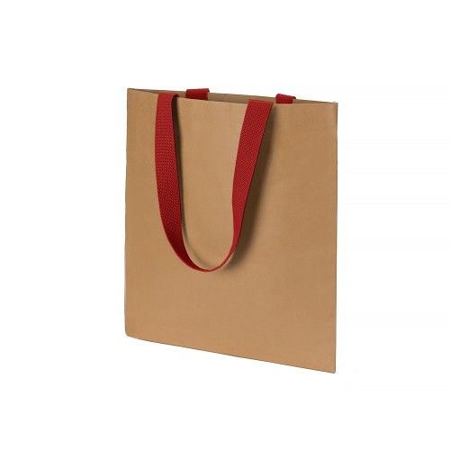 Купить Сумка-шоппер Papyrus из моющейся крафт-бумаги, натруальный/красный с нанесением логотипа