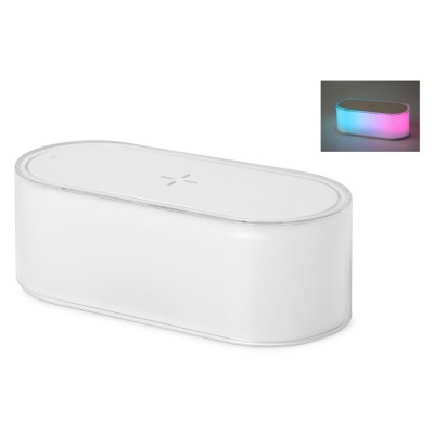 Купить Ночник с беспроводной зарядкой и RGB подсветкой Miracle, 15 Вт, белый с нанесением логотипа