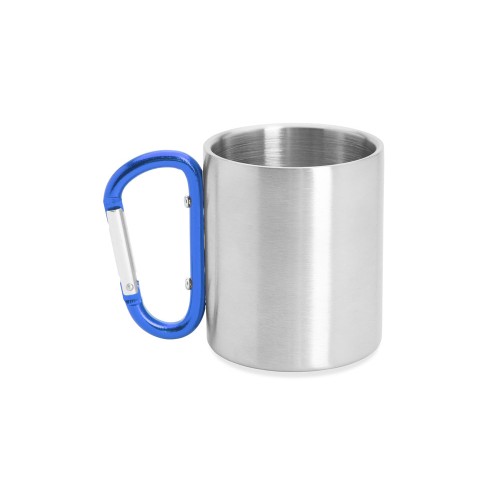 Купить Кружка GUAYA с ручкой карабином, 230 мл, серебристый/королевский синий с нанесением логотипа